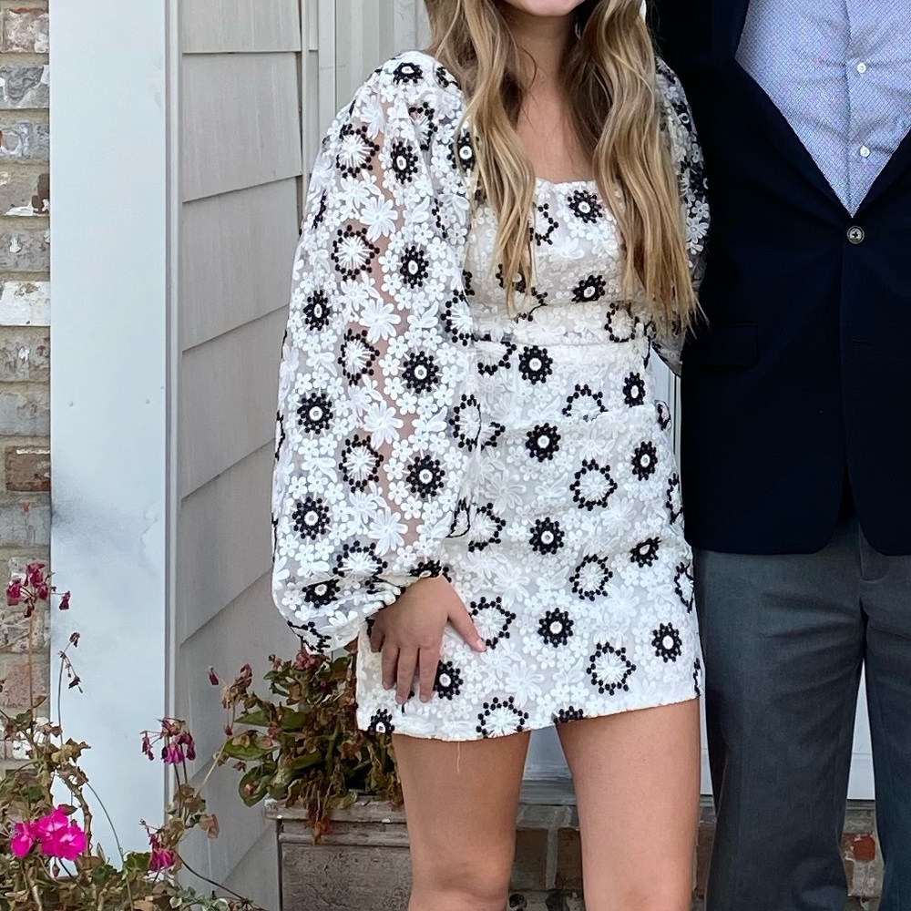 ASOS White and Black Floral Embroidered Mini Dress